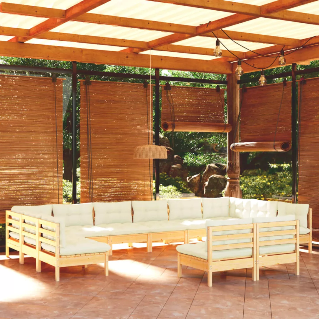 12-tlg. Garten-lounge-set Mit Creme Kissen Massivholz Kiefer günstig online kaufen