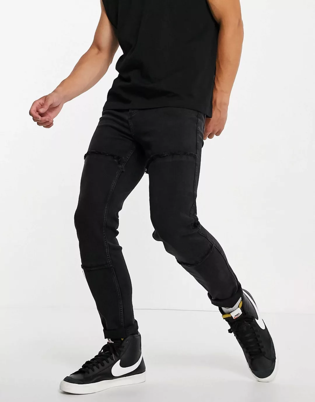 Bolongaro Trevor – Enge Jeans mit ungesäumten Bahnen-Schwarz günstig online kaufen