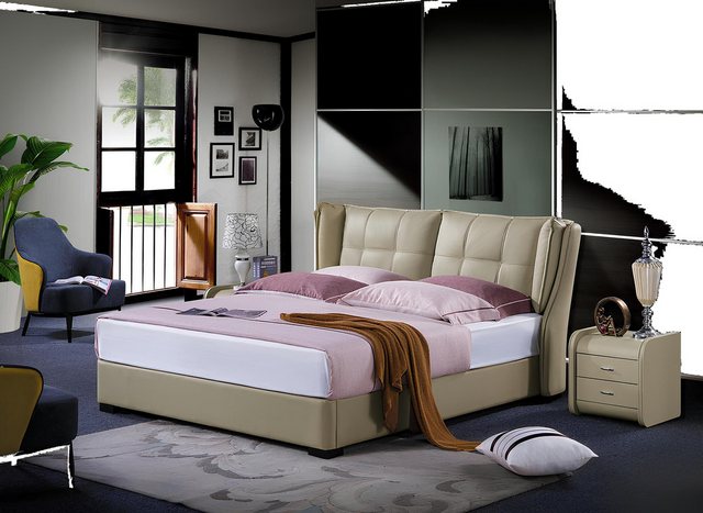 Xlmoebel Bett Traditionelles Schlafzimmer-Bett in Beige mit Stoff- und (Bet günstig online kaufen