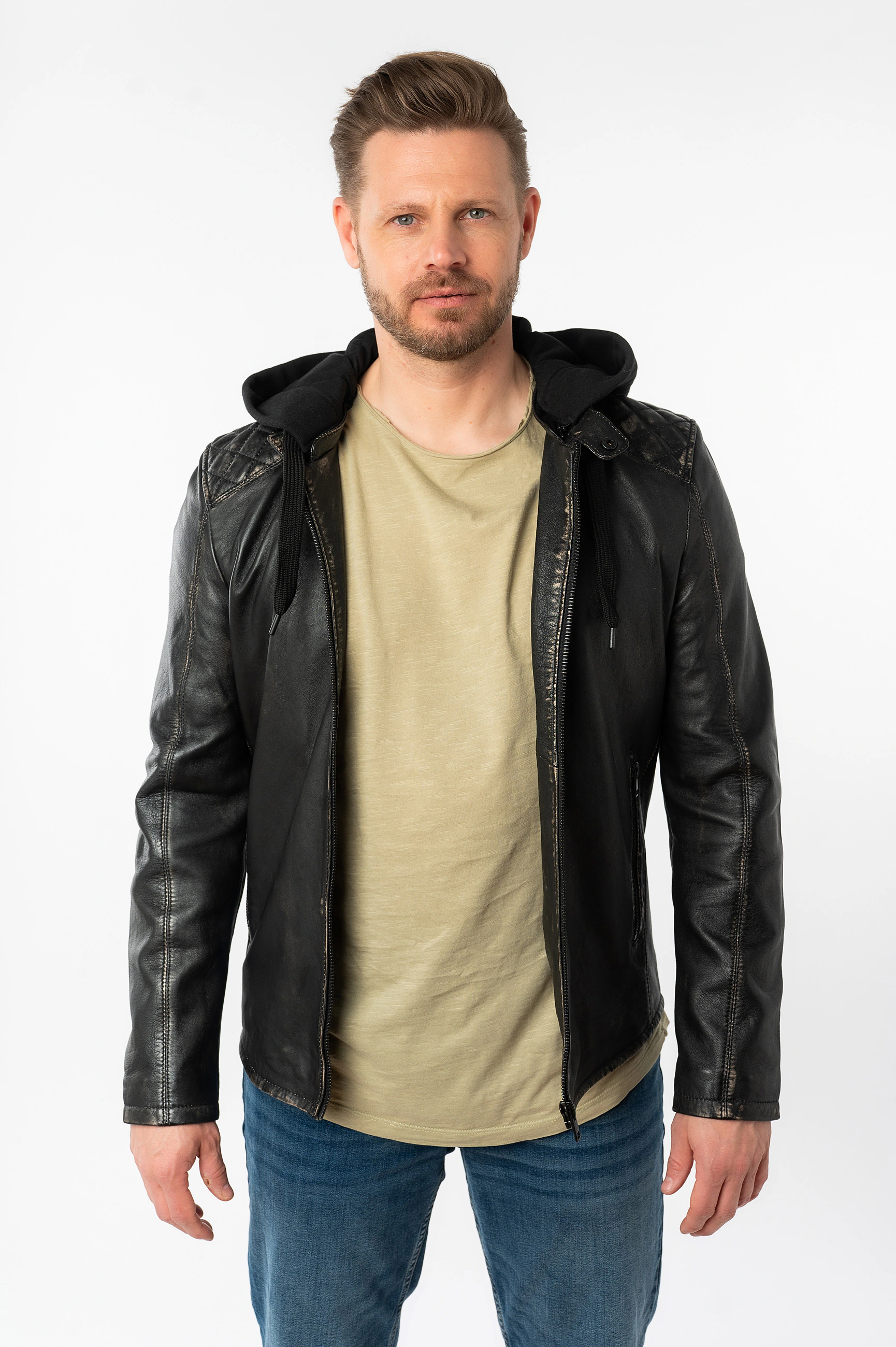 Mauritius Lederjacke "MMHayato 2 SF", mit Kapuze, mit Ziersteppung, abnehmb günstig online kaufen