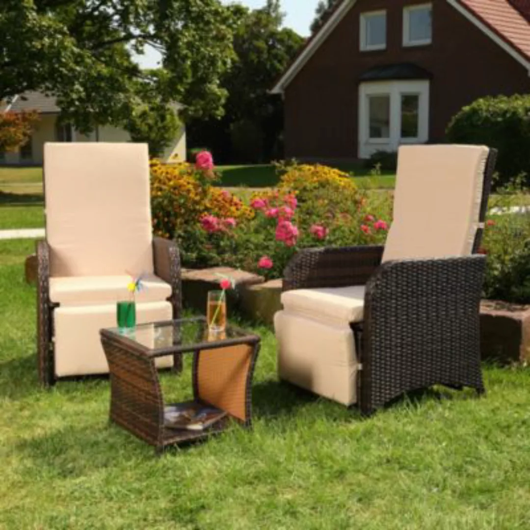 Mucola Gartenset 2 Sessel und Tisch Polyrattan Sitzgarnitur Gartenmöbel Lou günstig online kaufen