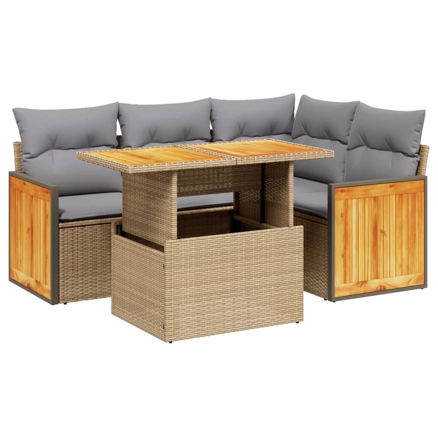 vidaXL 5-tlg Garten-Sofagarnitur mit Kissen Beige Poly Rattan Modell 201 günstig online kaufen