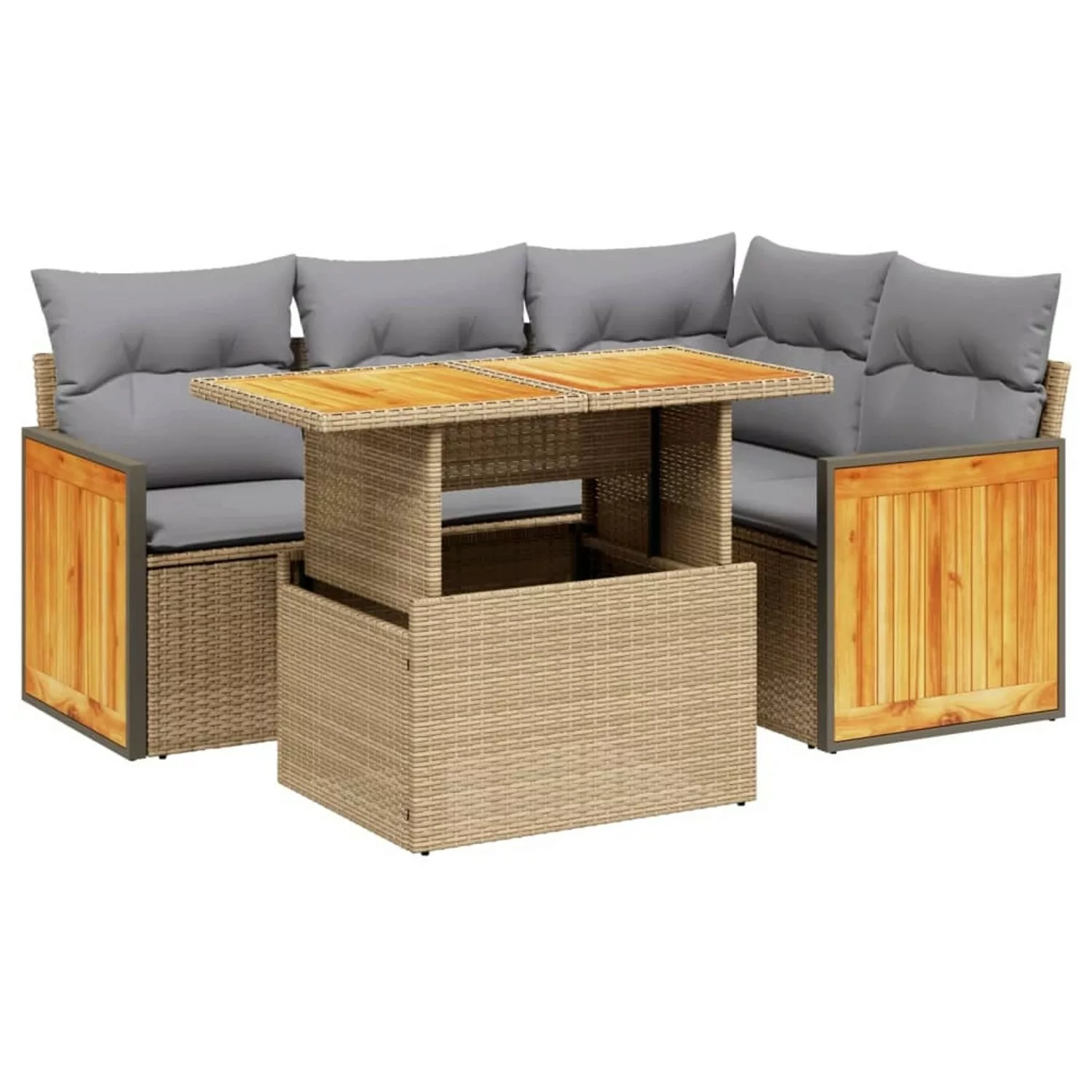 vidaXL 5-tlg Garten-Sofagarnitur mit Kissen Beige Poly Rattan Modell 201 günstig online kaufen