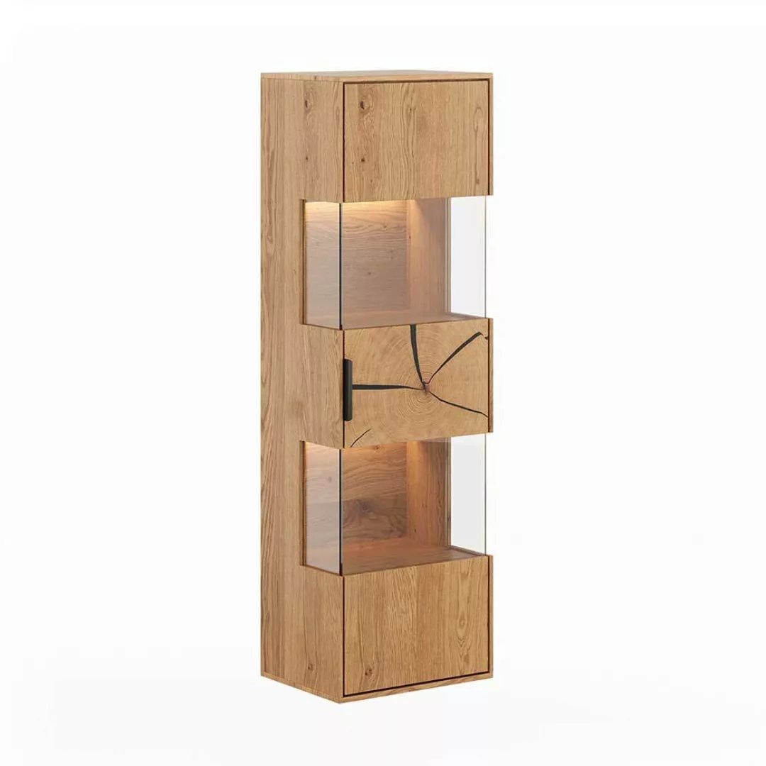 Wohnzimmervitrine Wandvitrine mit LED Beleuchtung geölt günstig online kaufen