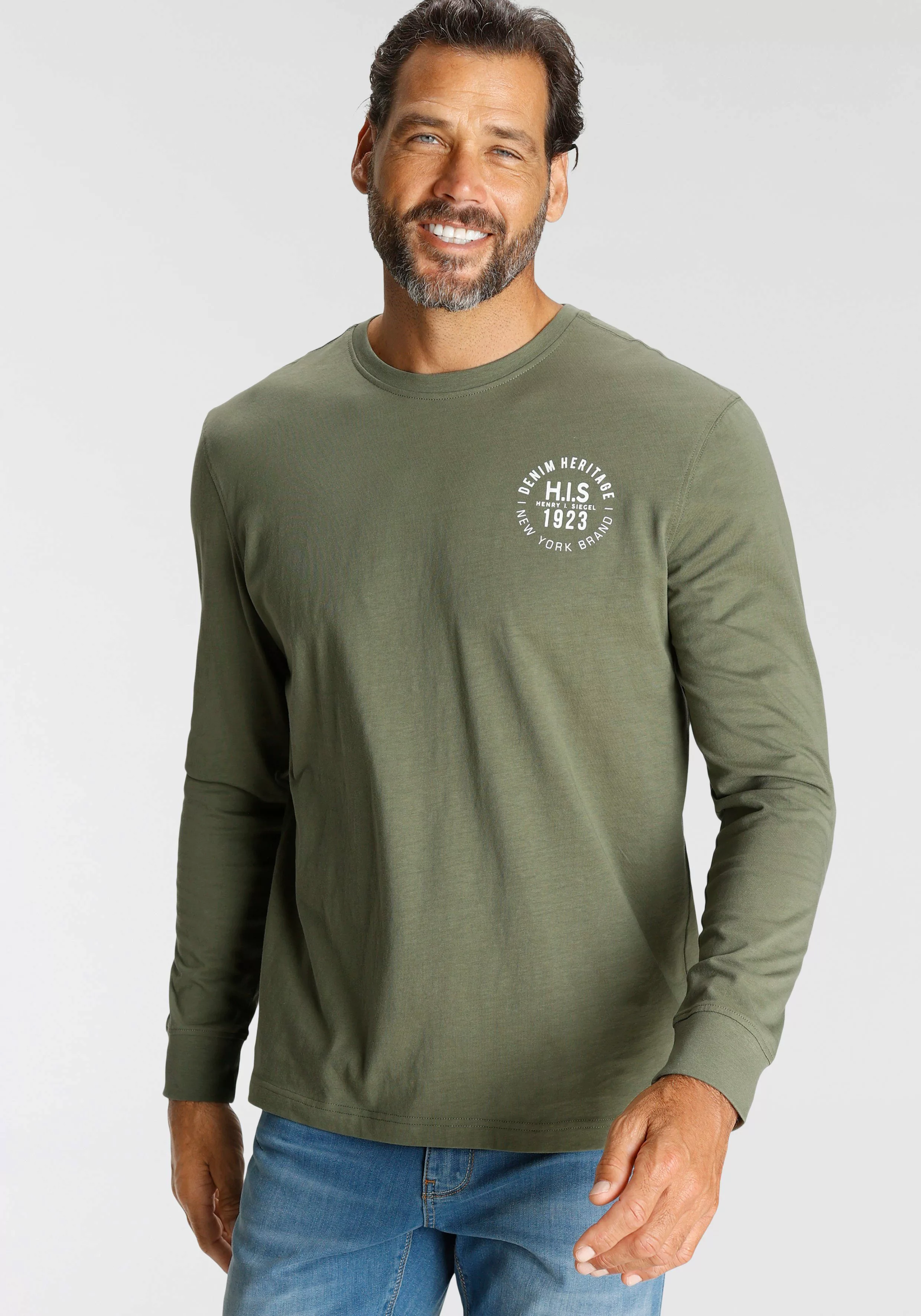 H.I.S Langarmshirt, (Packung, 2 tlg., 2er-Pack), Langarm, bedruckt, Rundhal günstig online kaufen