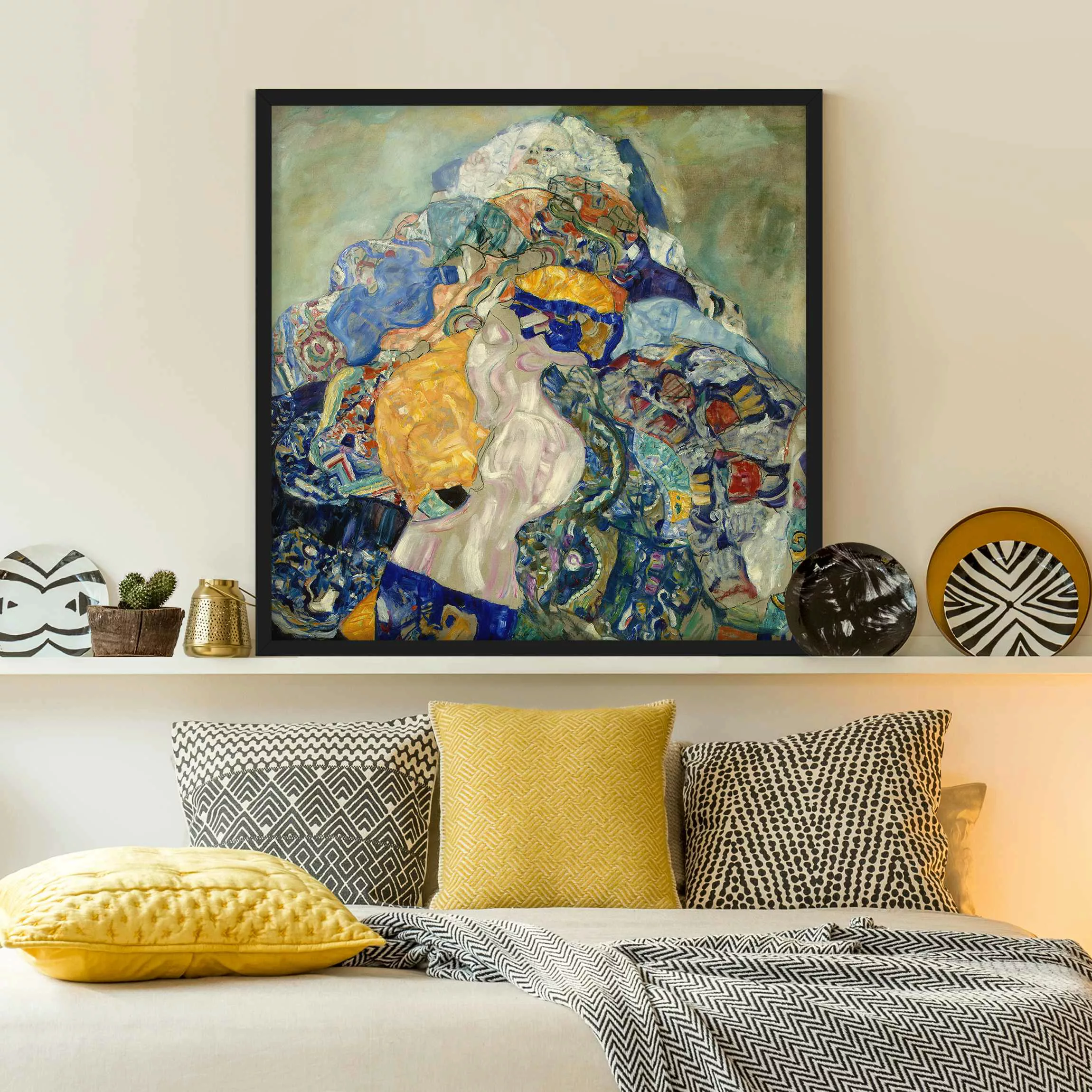 Bild mit Rahmen Kunstdruck - Quadrat Gustav Klimt - Baby (Wiege) günstig online kaufen