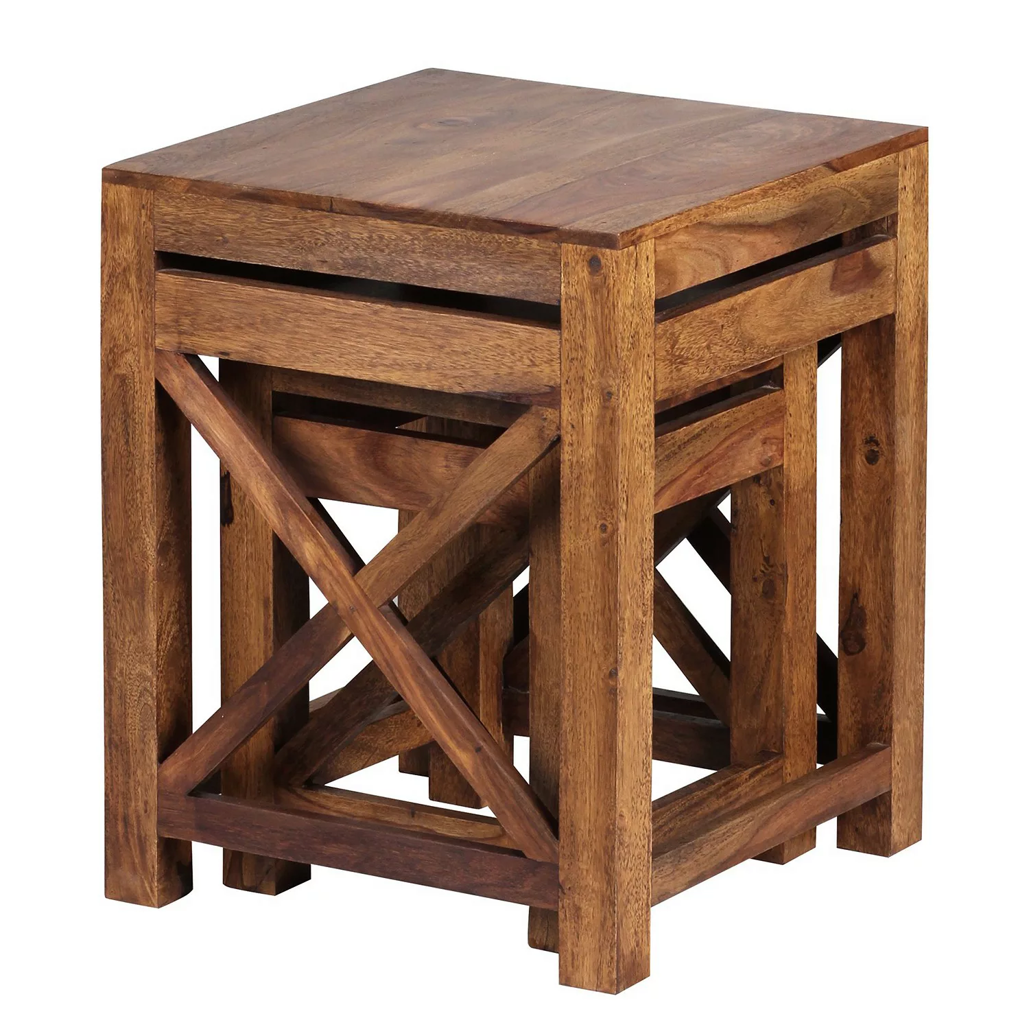 2er Set Beistelltisch PALI Massiv-Holz Sheesham Wohnzimmer-Tisch Design dun günstig online kaufen