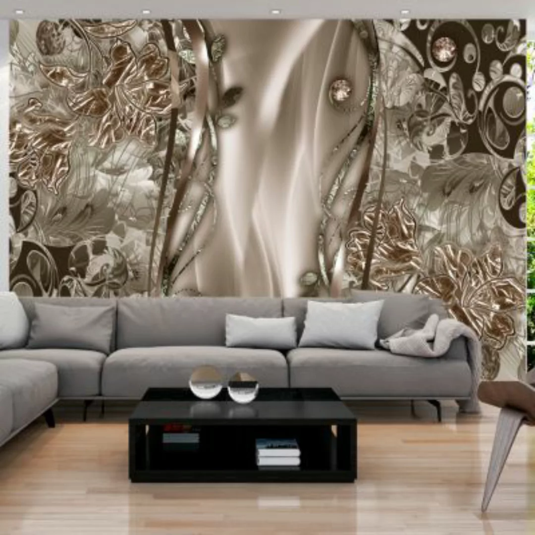 artgeist Fototapete Floral Curtain (Beige) braun/beige Gr. 100 x 70 günstig online kaufen