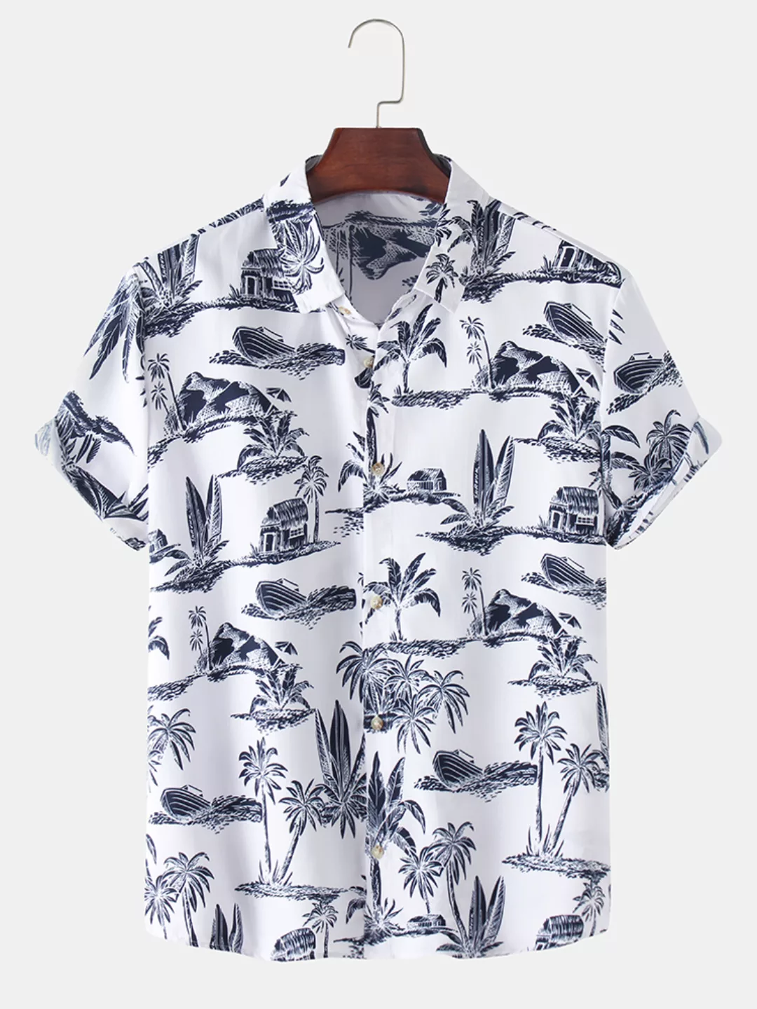 Mens Plant & Leaf Print Strandurlaub Lässig Lose Kurzarmhemden günstig online kaufen