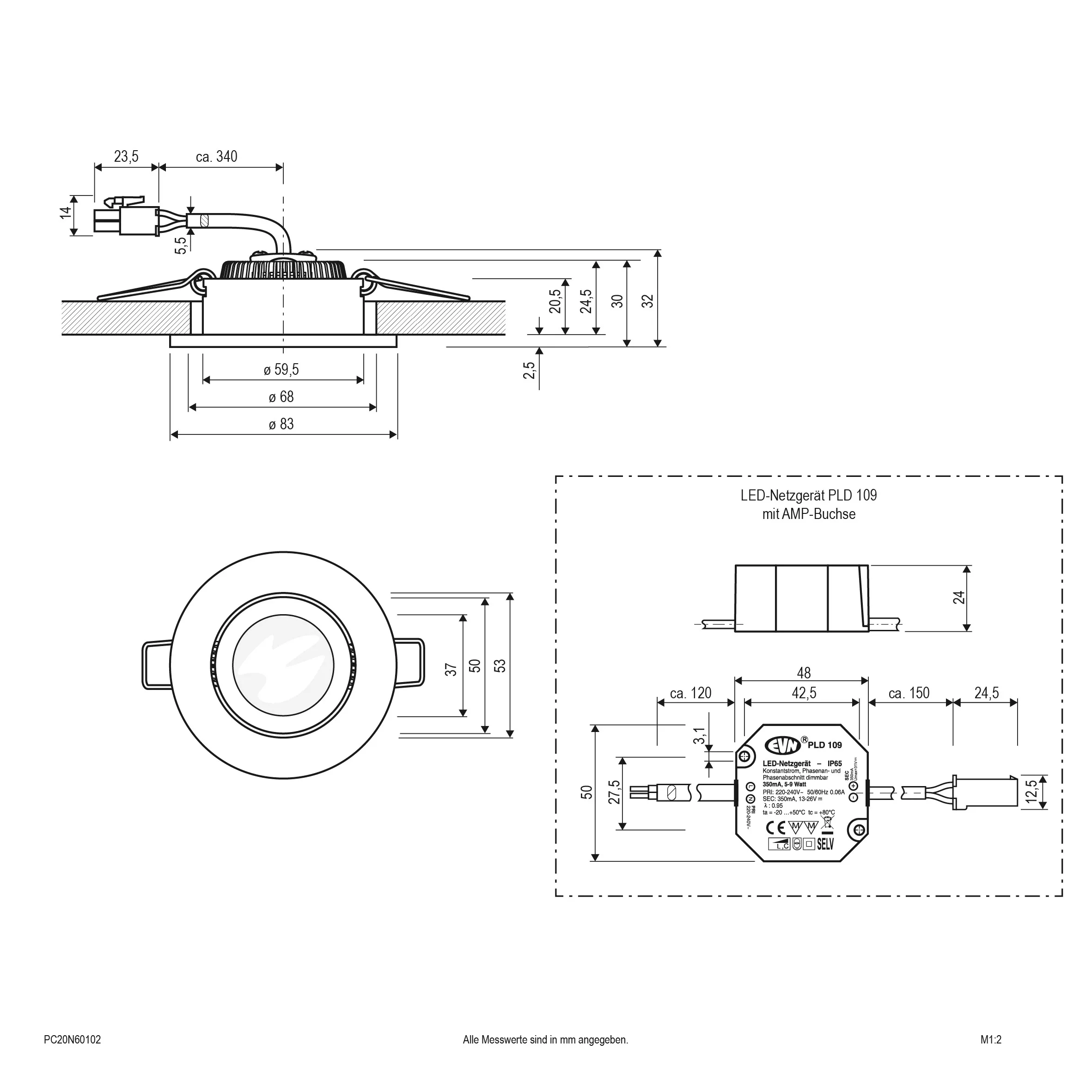 EVN Lichttechnik P-LED Deckeneinbauleuchte 3000K 230V rund ws PC20N60102 günstig online kaufen