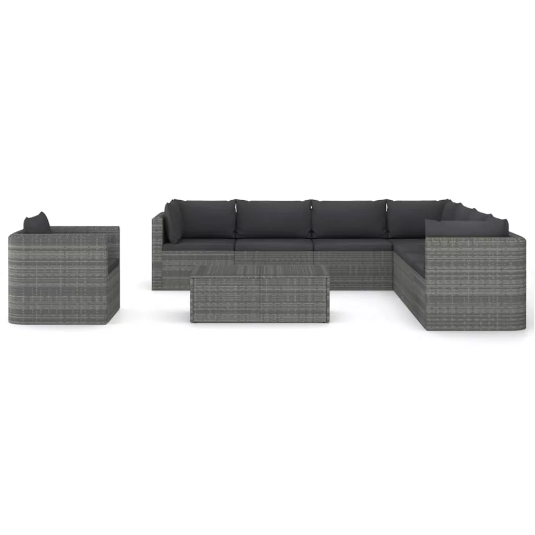 9-tlg. Garten-lounge-set Mit Kissen Poly Rattan Grau günstig online kaufen