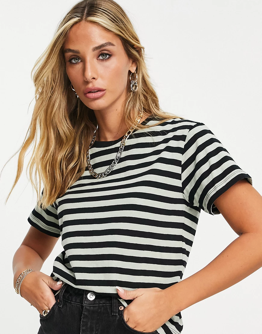 ASOS DESIGN – Ultimate – T-Shirt in Schwarz-Khaki gestreift-Bunt günstig online kaufen