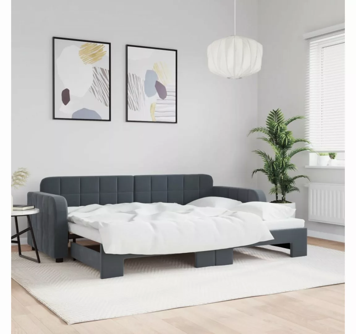 vidaXL Bett, Tagesbett Ausziehbar Dunkelgrau 80x200 cm Samt günstig online kaufen