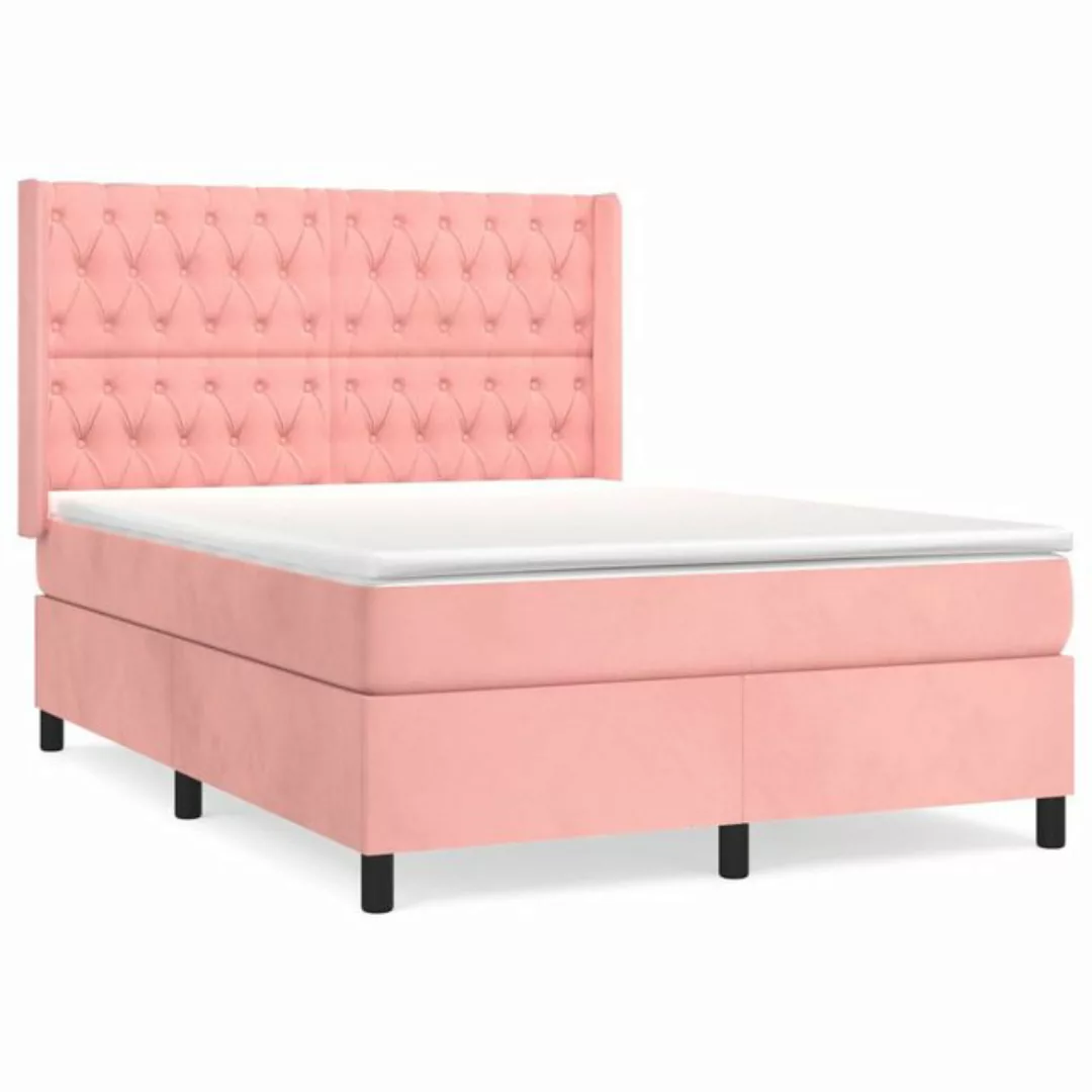 vidaXL Boxspringbett Boxspringbett mit Matratze Rosa 140x200 cm Samt Bett B günstig online kaufen