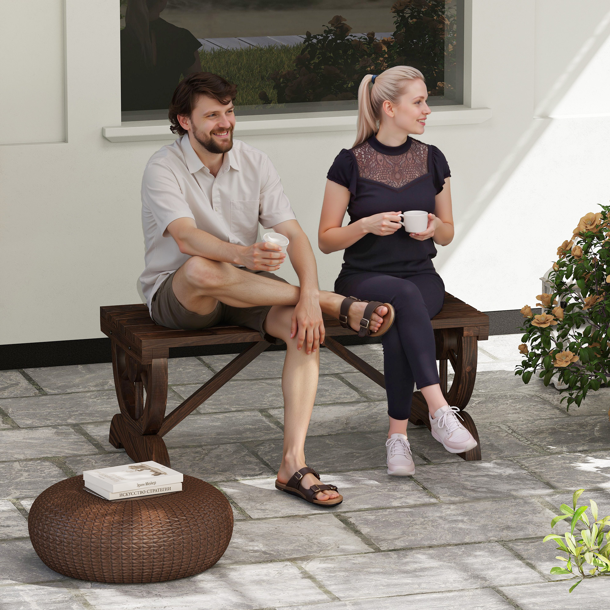 Outsunny Gartenbank Holz wetterfest 98 x 50 x 39,5 cm, rustikale Sitzbank f günstig online kaufen