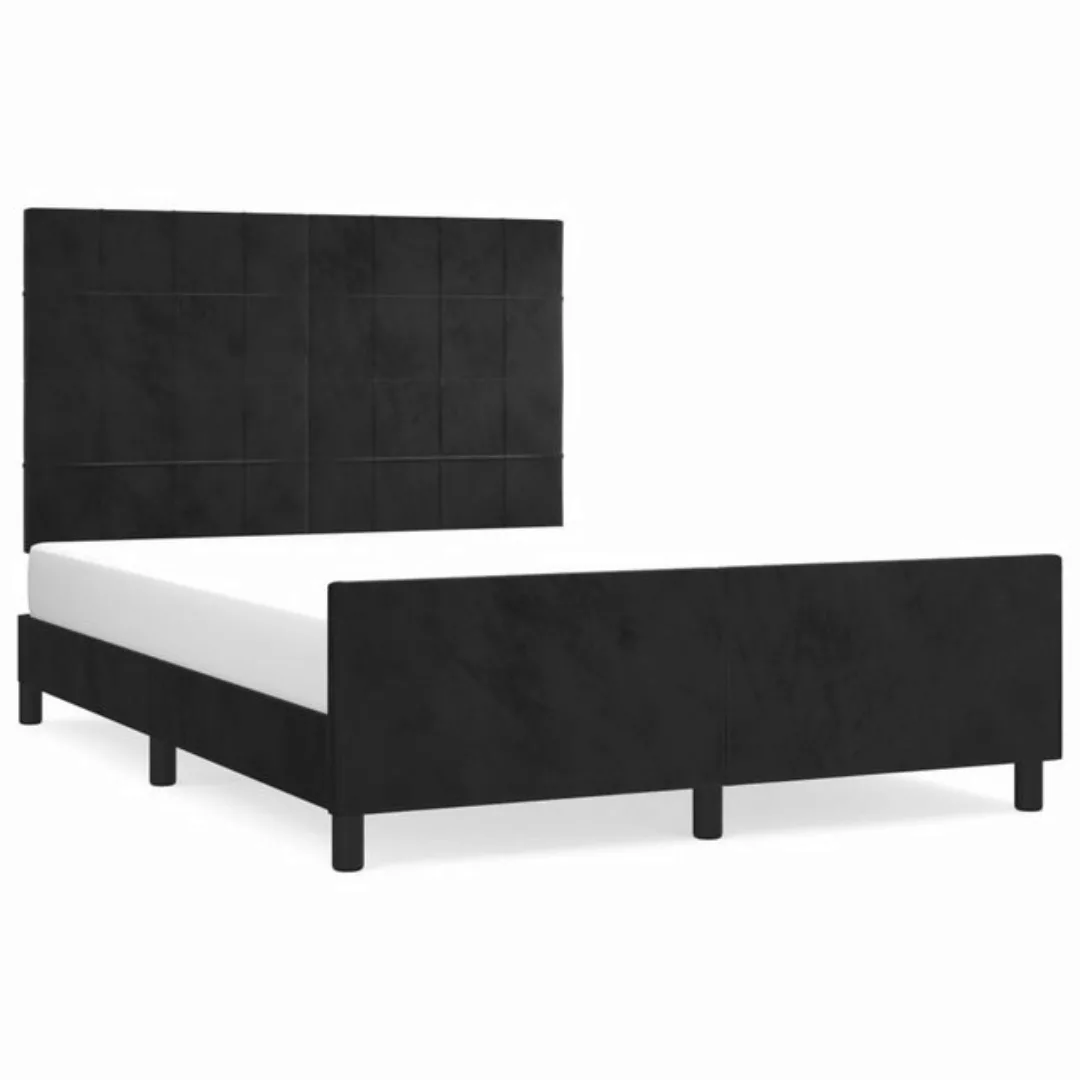 vidaXL Bettgestell Bettrahmen mit Kopfteil Schwarz 140x190 cm Samt Bett Bet günstig online kaufen