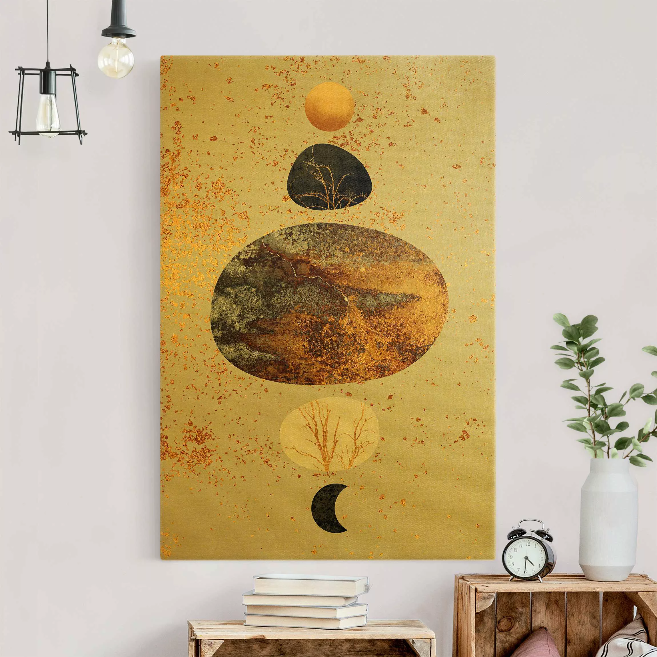 Leinwandbild Gold Sonne und Mond in Goldglanz günstig online kaufen