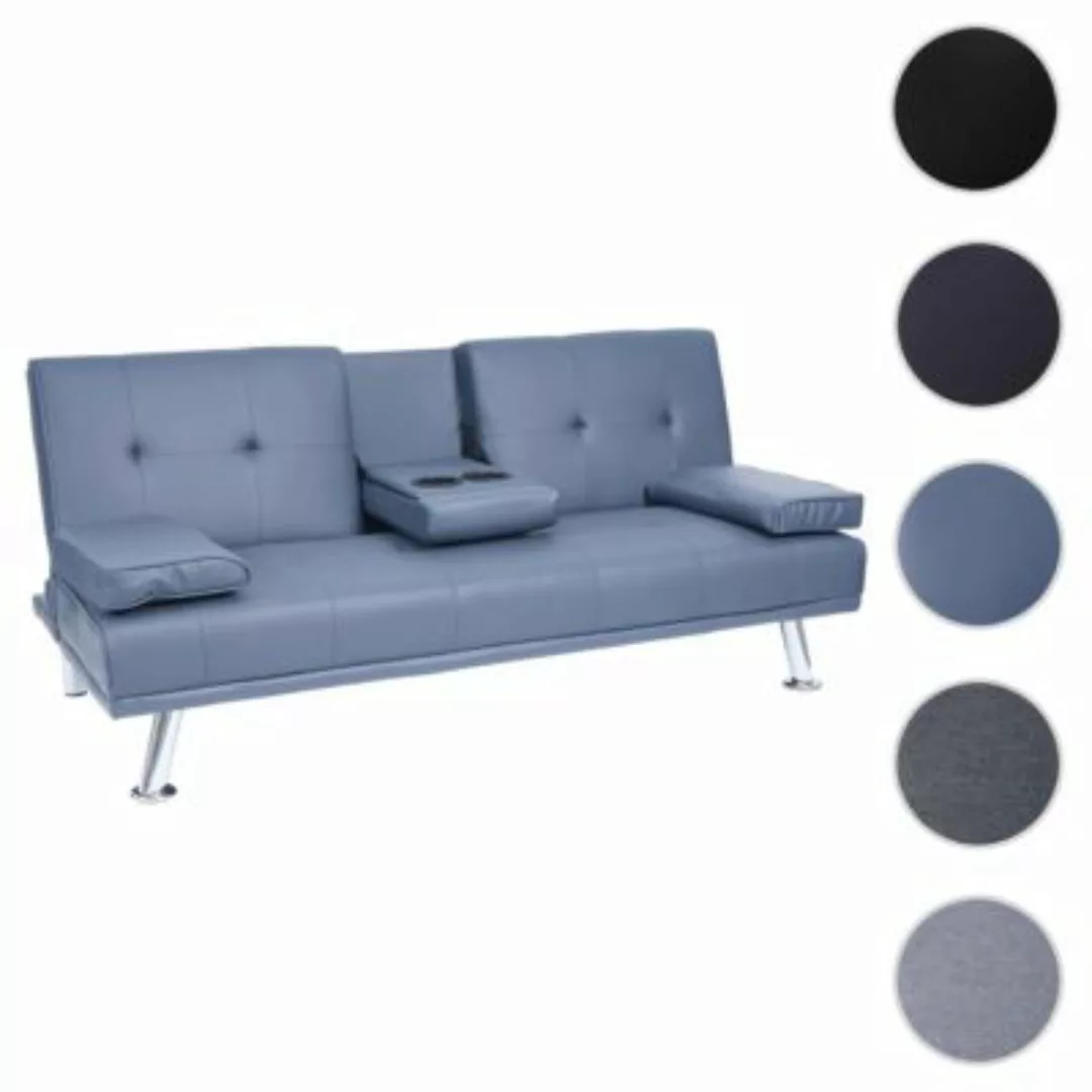 HWC Mendler 3er-Sofa mit Tassenhalter, verstellbar, Kunstleder dunkelblau günstig online kaufen