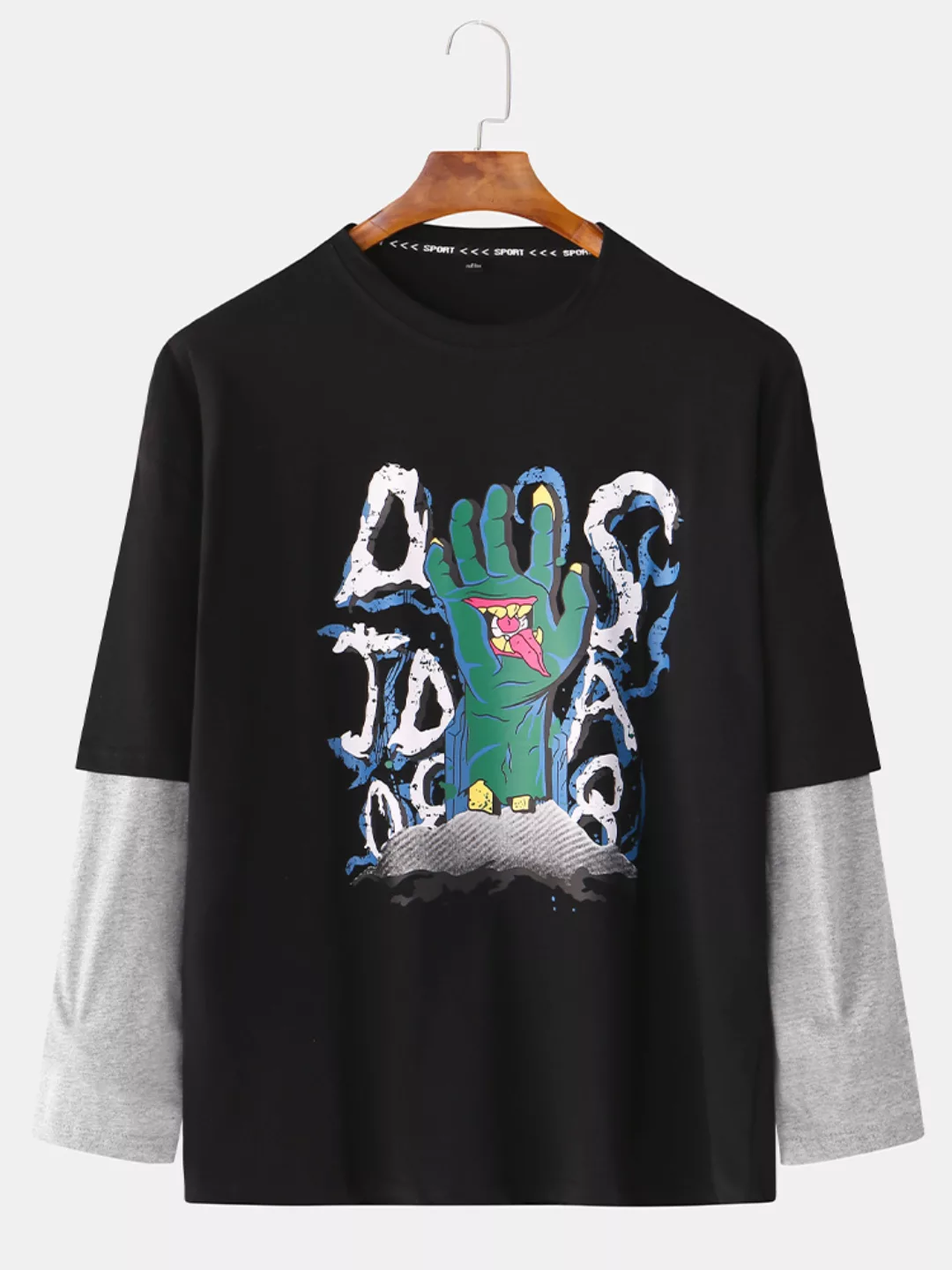 Mens Streetwear Lustige Monster Hand Patch Ärmel T-Shirts günstig online kaufen