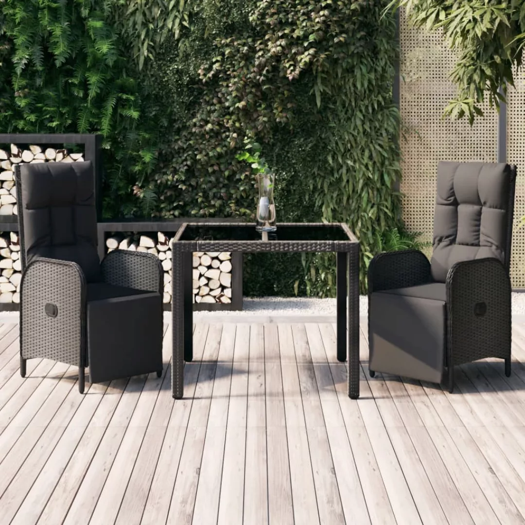 Vidaxl 3-tlg. Garten-essgruppe Mit Kissen Schwarz Poly Rattan günstig online kaufen