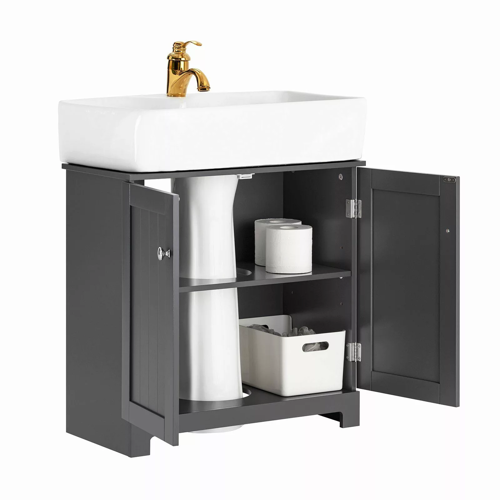 SoBuy Waschbeckenunterschrank mit 2 Türen Holz Dunkelgrau 60 cm BZR18-II-DG günstig online kaufen