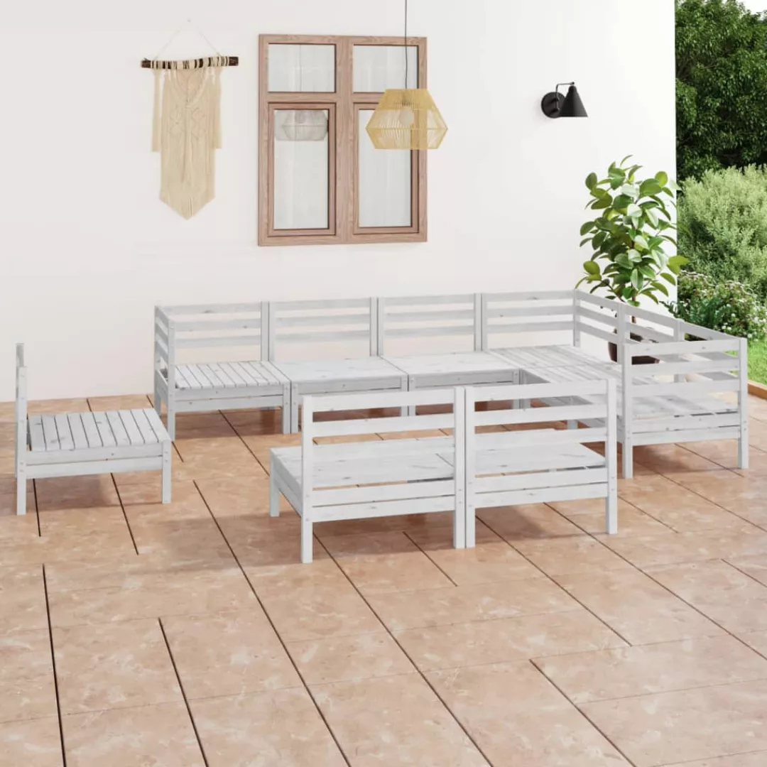 9-tlg. Garten-lounge-set Massivholz Kiefer Weiß günstig online kaufen