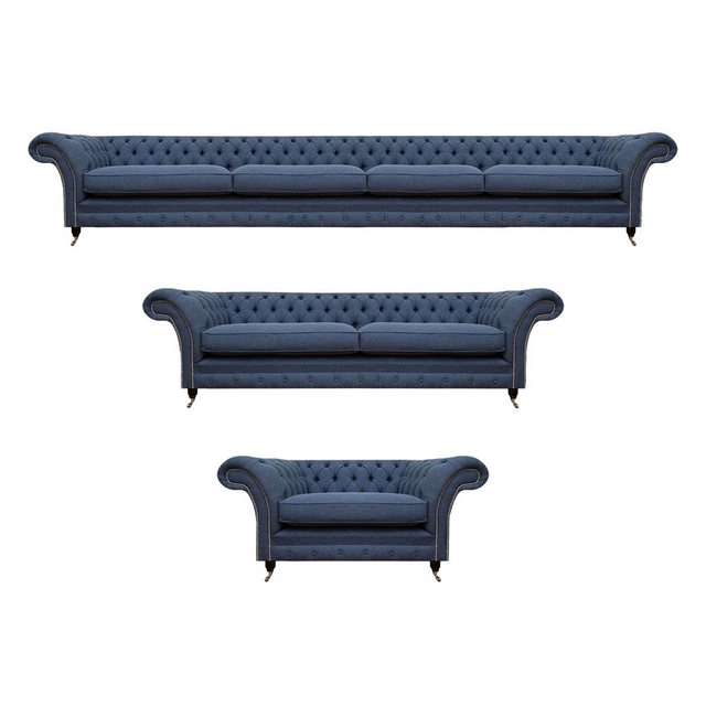 JVmoebel Chesterfield-Sofa Luxus Möbel Sofa Set Blau Textil Komplett Cheste günstig online kaufen