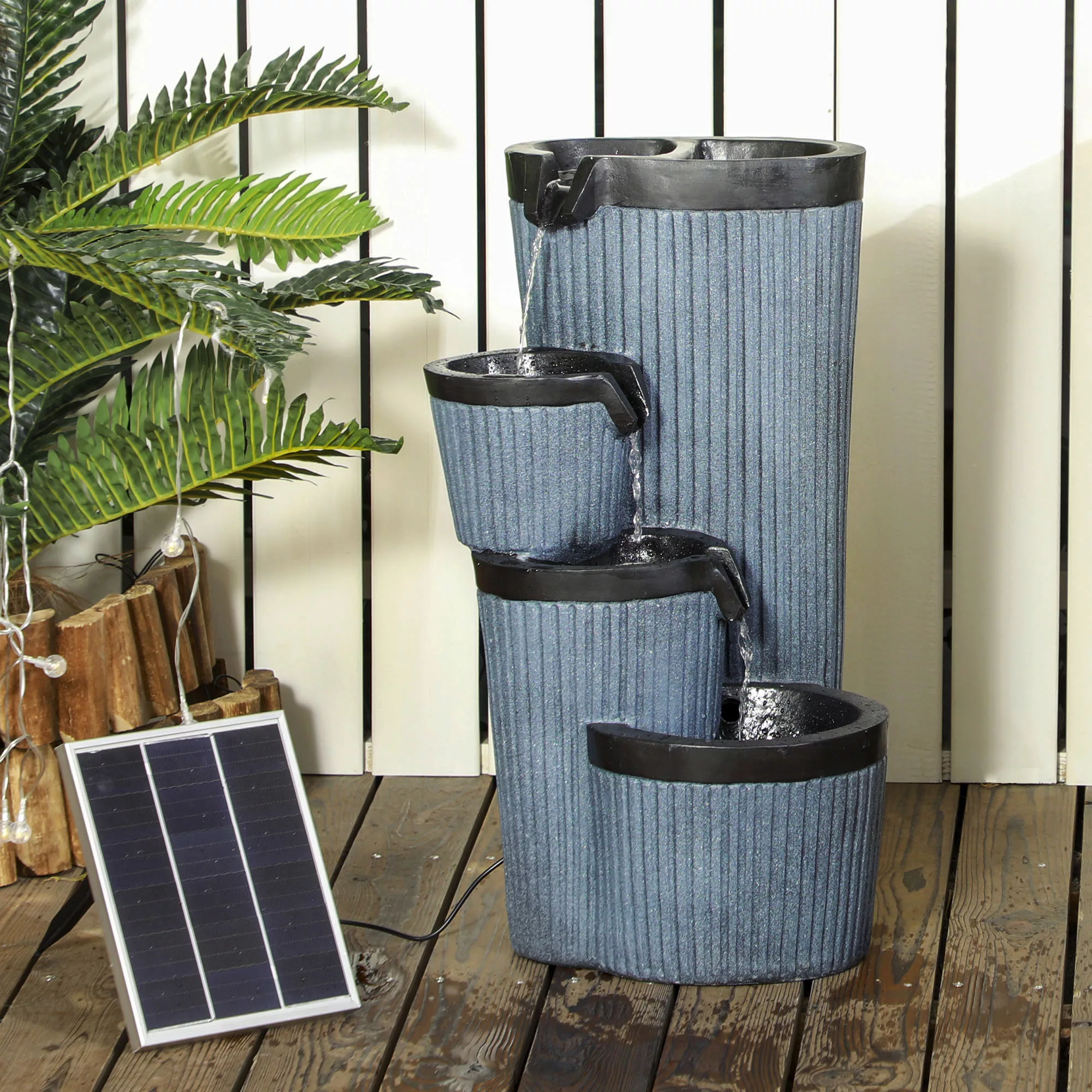 Outsunny Gartenbrunnen, Solar Springbrunnen, Wasserbrunnen mit LED-Beleucht günstig online kaufen