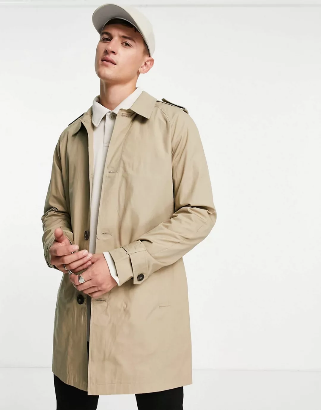 Only & Sons – Einreihiger Regenmantel in Beige-Neutral günstig online kaufen