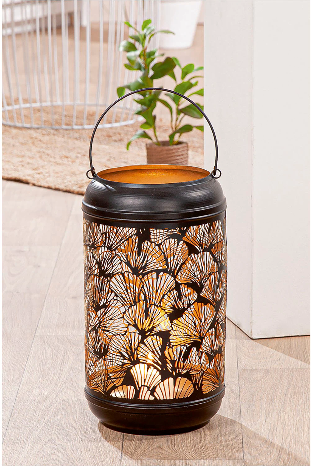 GILDE Windlicht "Windlicht Ginkgo, schwarz H.36 cm", (1 St.) günstig online kaufen