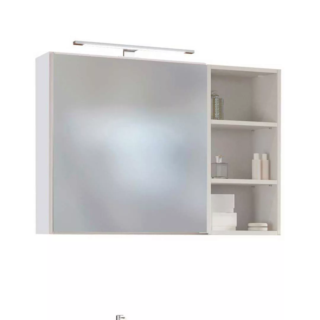 LED Spiegelschrank und Waschtisch mit Regal Weiß und Wildeiche Dekor (dreit günstig online kaufen