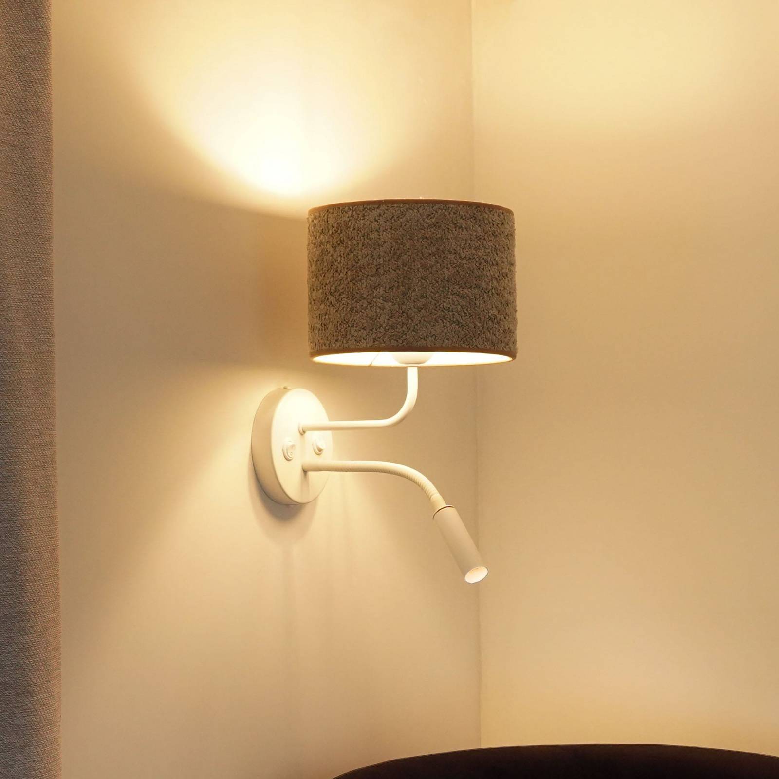 Wandleuchte Roller, Bouclé grau, weiß, mit Leselicht günstig online kaufen