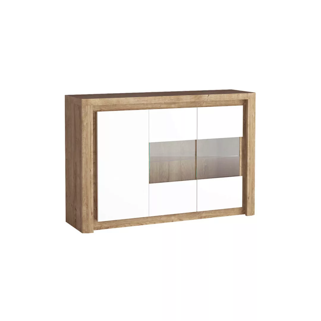 Sideboard mit LED Glasbodenbeleuchtung modern in Eiche mit weiß LATINA-161 günstig online kaufen