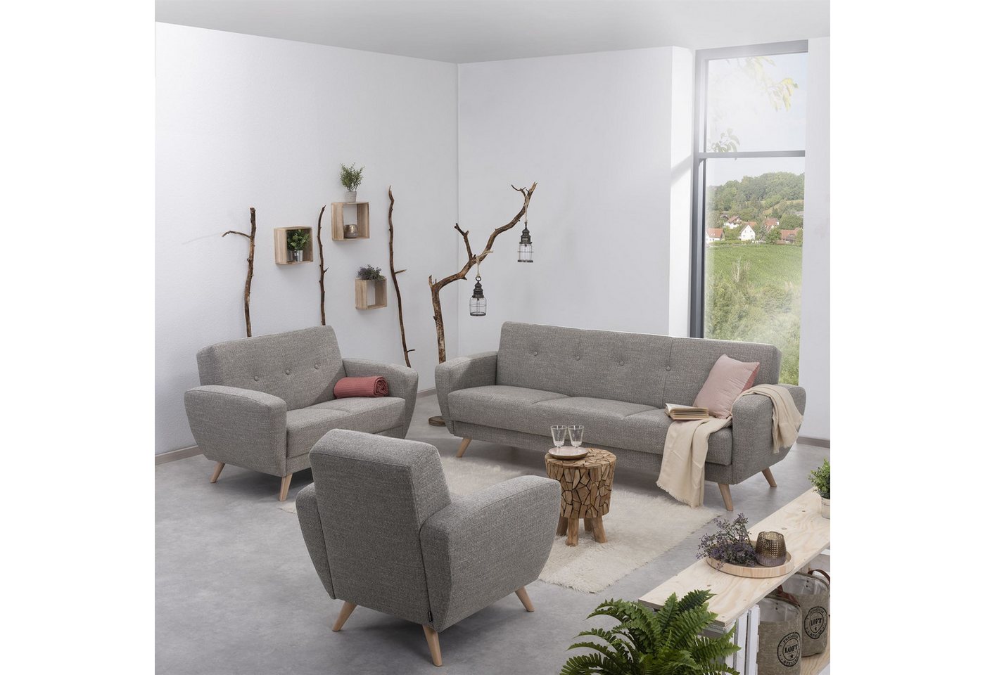 58 aufm Kessel Sofa 3-Sitzer mit Bettfunktion Kaitlyn Bezug Flachgewebe Buc günstig online kaufen