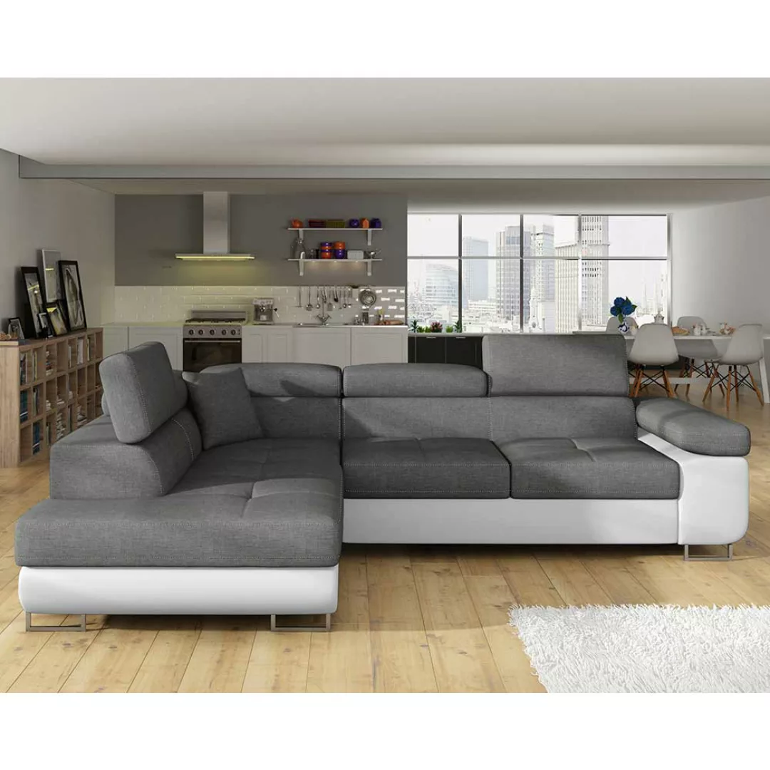 Ecksofa Sofa in Grau und Weiß günstig online kaufen