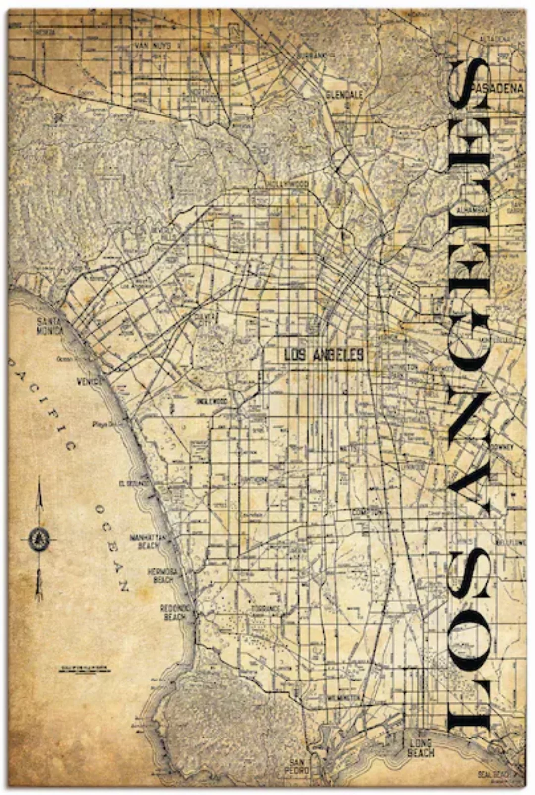 Artland Leinwandbild »Los Angeles Karte Straßen Karte Sepia«, Amerika, (1 S günstig online kaufen