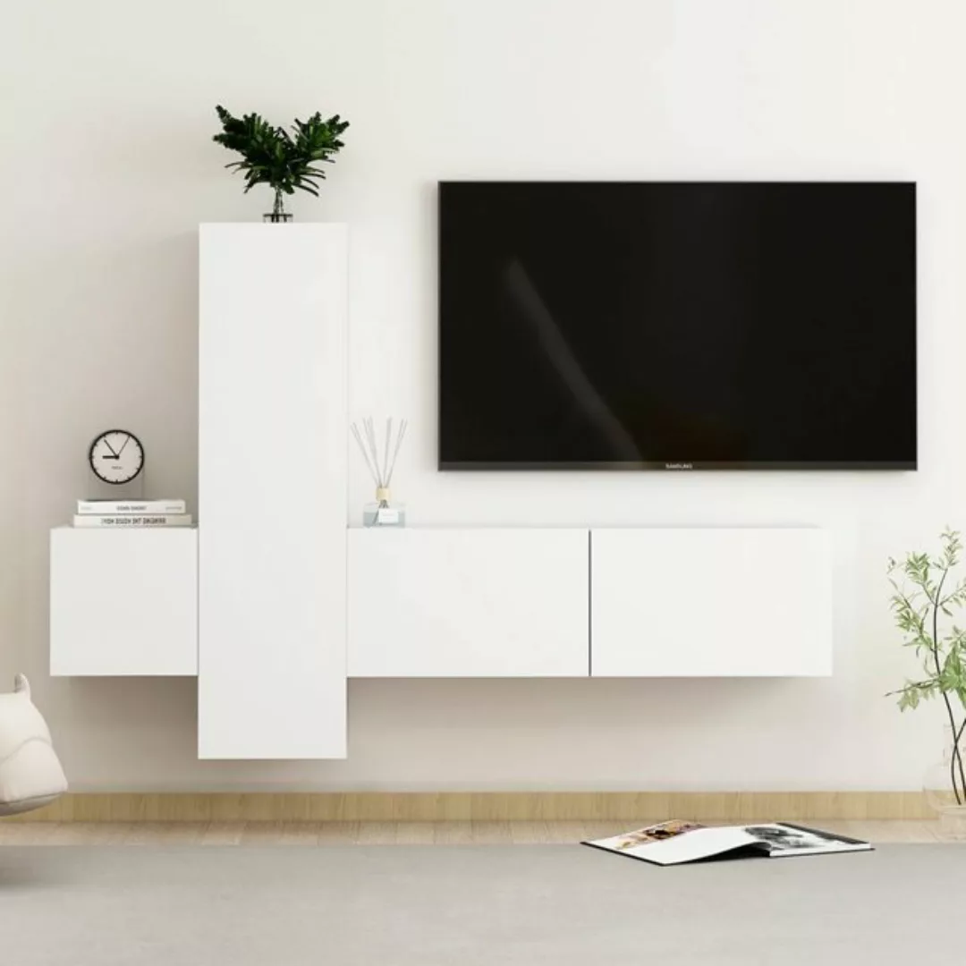 vidaXL TV-Schrank 3-tlg TV-Schrank-Set Weiß Spanplatte TV-Konsole für Ferns günstig online kaufen