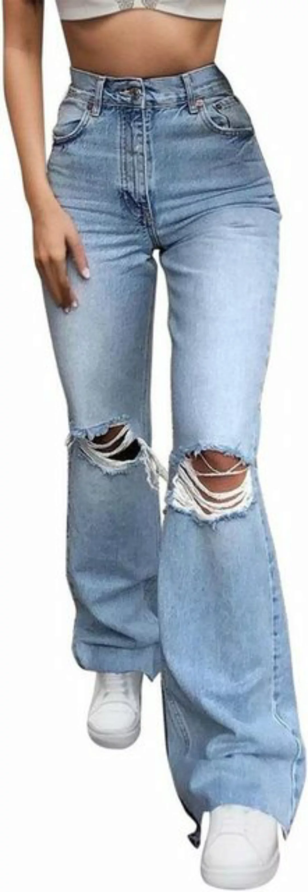 FIDDY Schlaghose Jeans Gerades Bein Damen Jeans Damen Regular Damen Frühlin günstig online kaufen