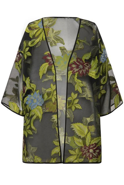 Ulla Popken Sommerjacke Chiffonjacke florales Design V-Ausschnitt 3/4-Arm günstig online kaufen