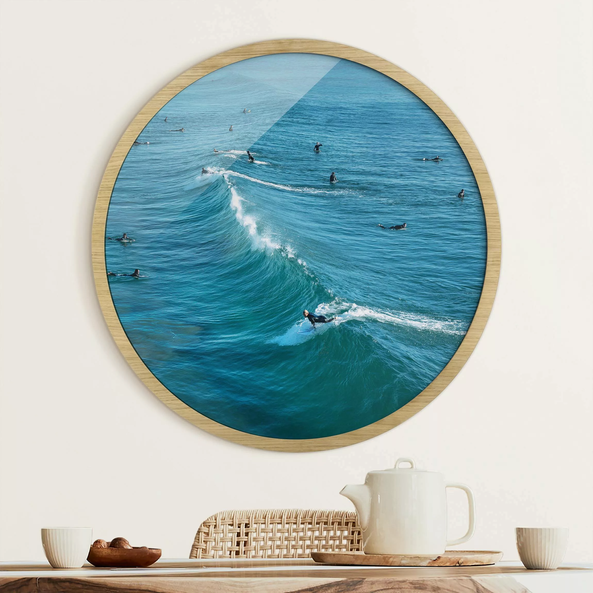 Rundes Gerahmtes Bild Surfer am Huntington Beach günstig online kaufen