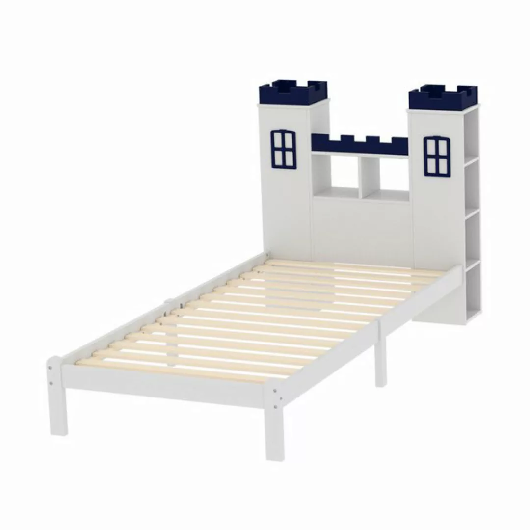 WISHDOR Kinderbett Stauraumbett Holzbett Einzelbett 90x200 cm (Burgform, me günstig online kaufen