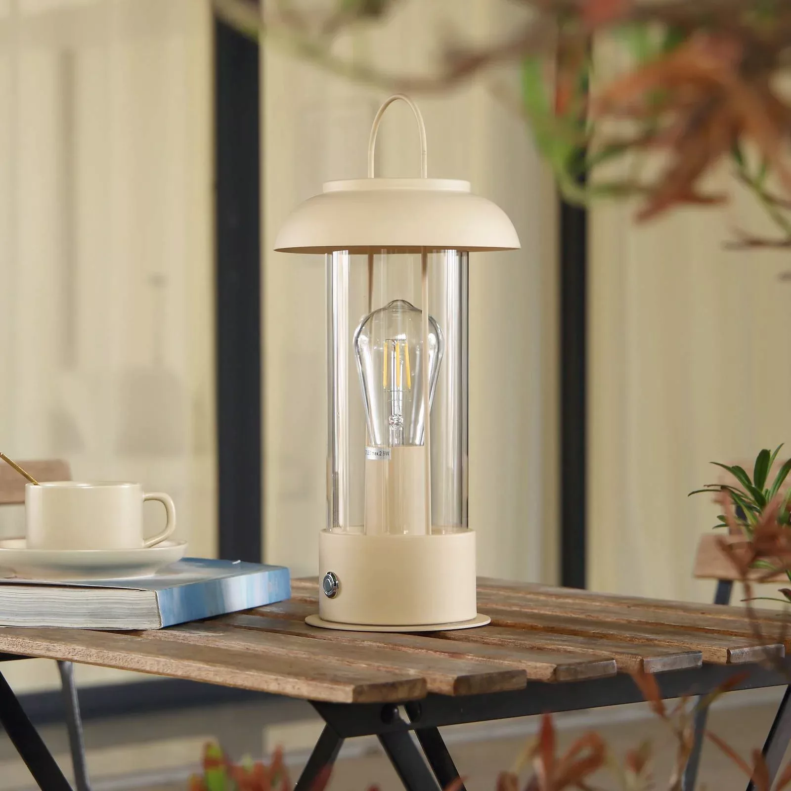 Lindby LED-Akkutischlampe Yvette, apricot-beige, IP44, Touch günstig online kaufen