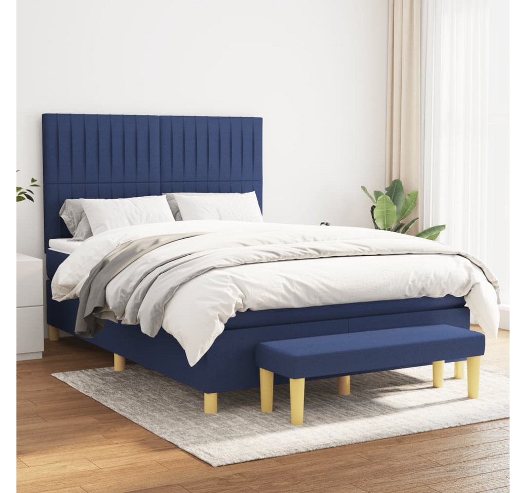 vidaXL Boxspringbett Boxspringbett mit Matratze Blau 140x200 cm Stoff Bett günstig online kaufen