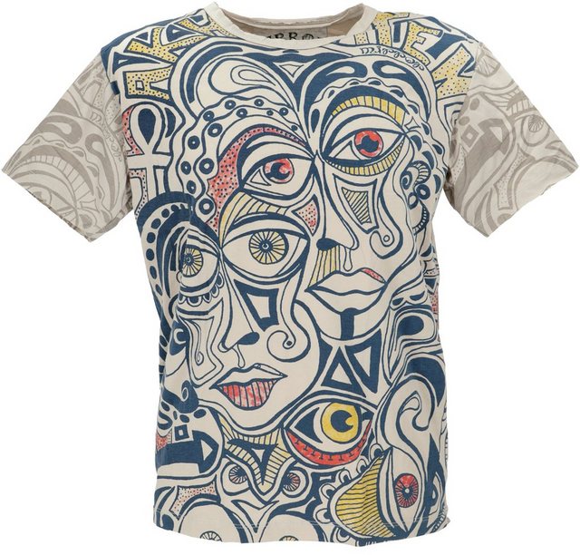 Guru-Shop T-Shirt Mirror T-Shirt - Faces/beige Goa Style, Festival, alterna günstig online kaufen