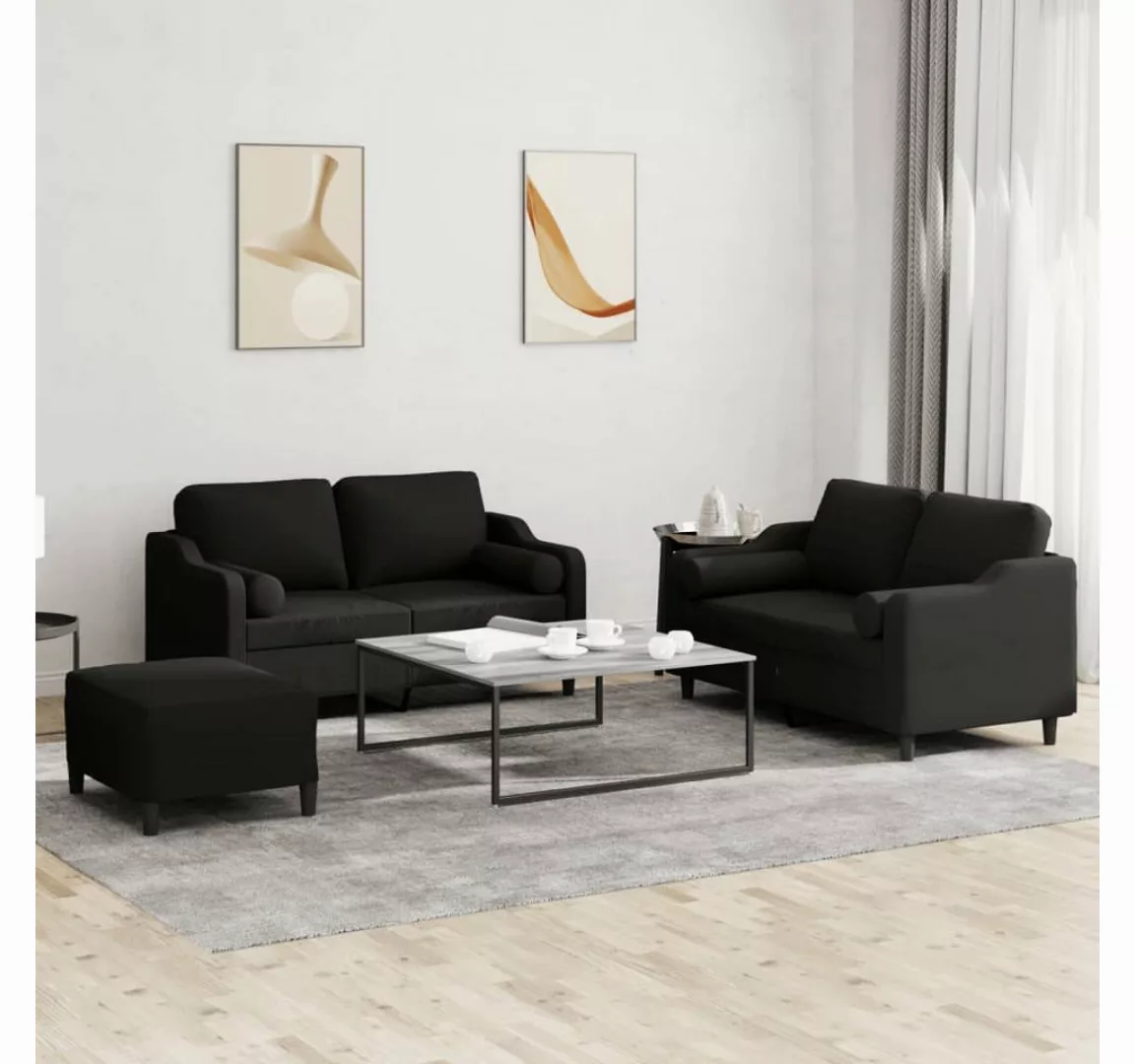 vidaXL Sofa Sofagarnitur Set mit Kissen Stoff, 3-tlg., Schwarz günstig online kaufen