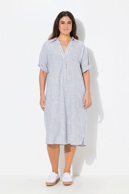 Ulla Popken Jerseykleid Leinenmix-Kleid Streifen Oversized Hemdkragen günstig online kaufen