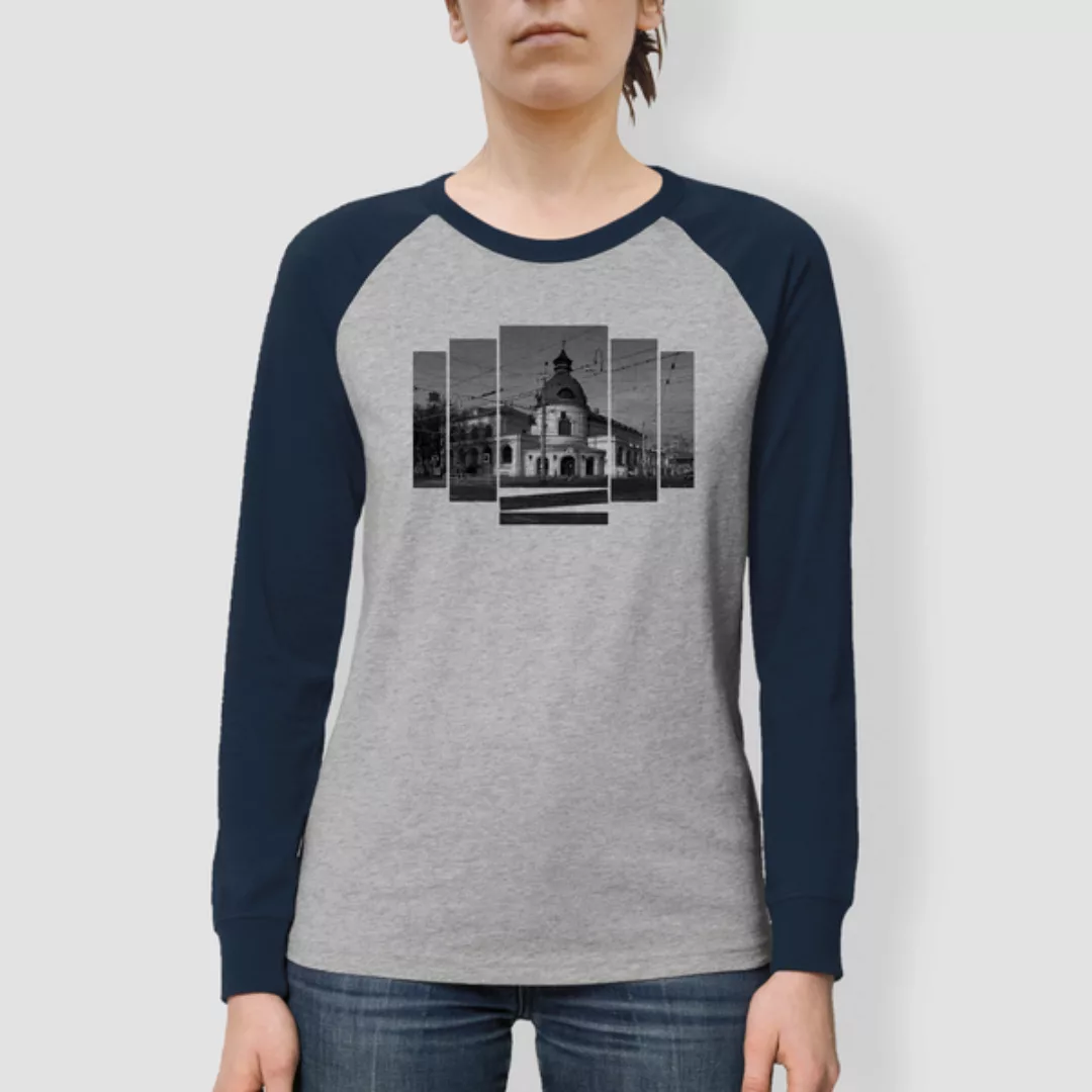 Frauen Langarm-t-shirt, "Ballhaus", Heather Grey/navy günstig online kaufen