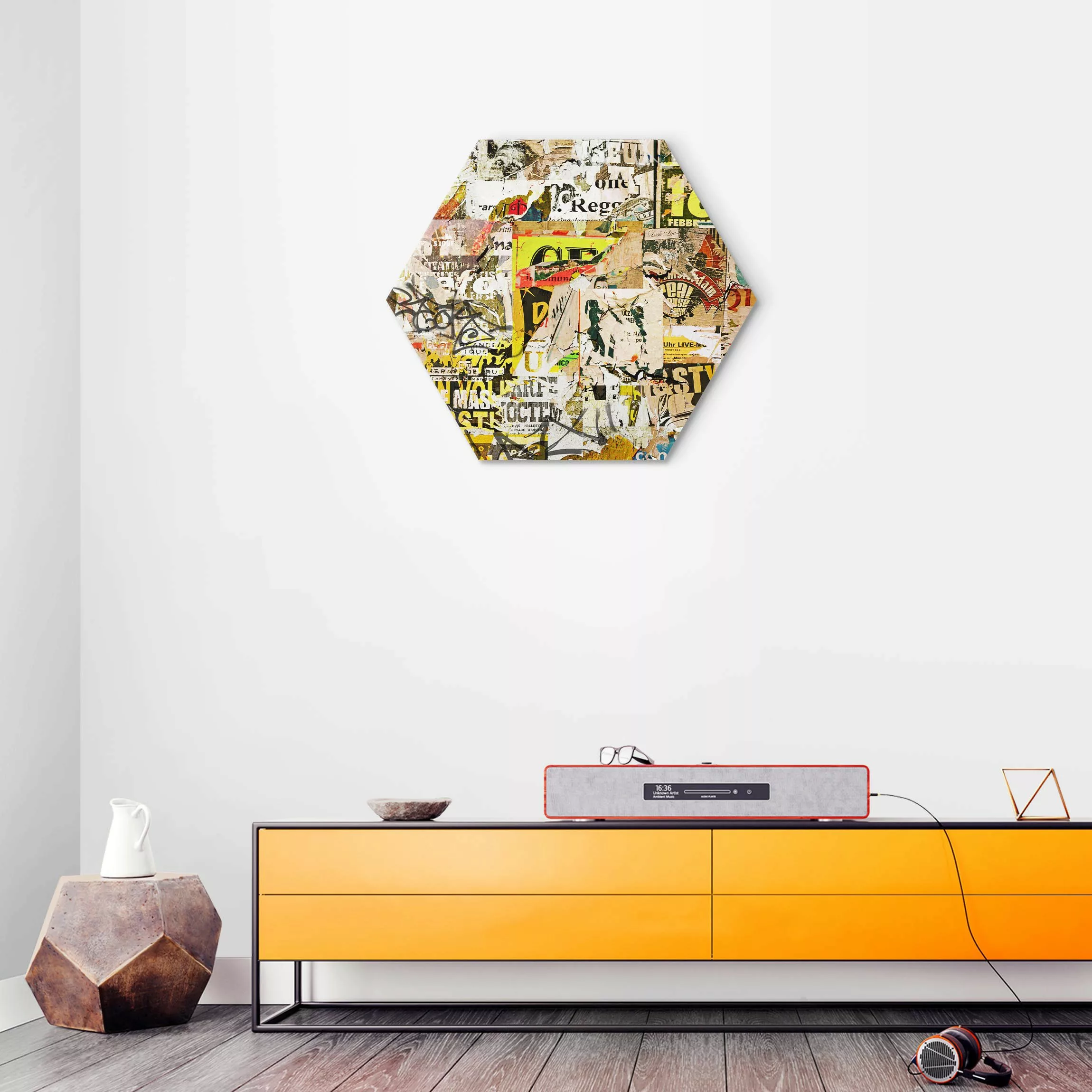 Hexagon-Alu-Dibond Bild Alte Plakatwand II günstig online kaufen