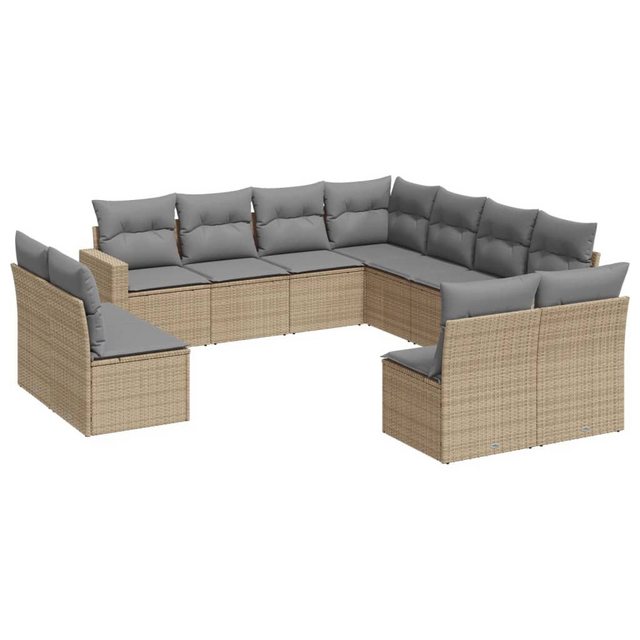 vidaXL Sofaelement 11-tlg. Garten-Sofagarnitur mit Kissen Beige Poly Rattan günstig online kaufen