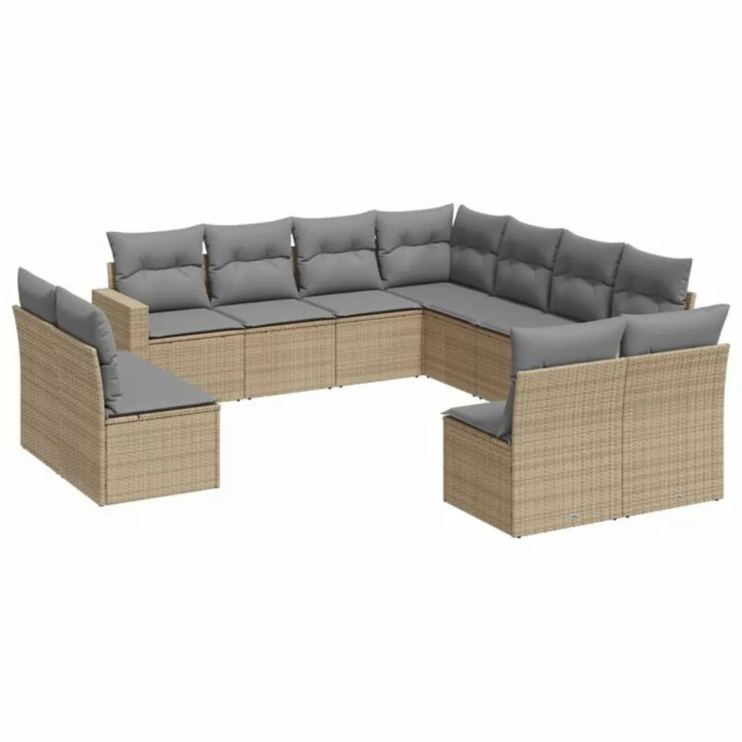 vidaXL Sofaelement 11-tlg. Garten-Sofagarnitur mit Kissen Beige Poly Rattan günstig online kaufen